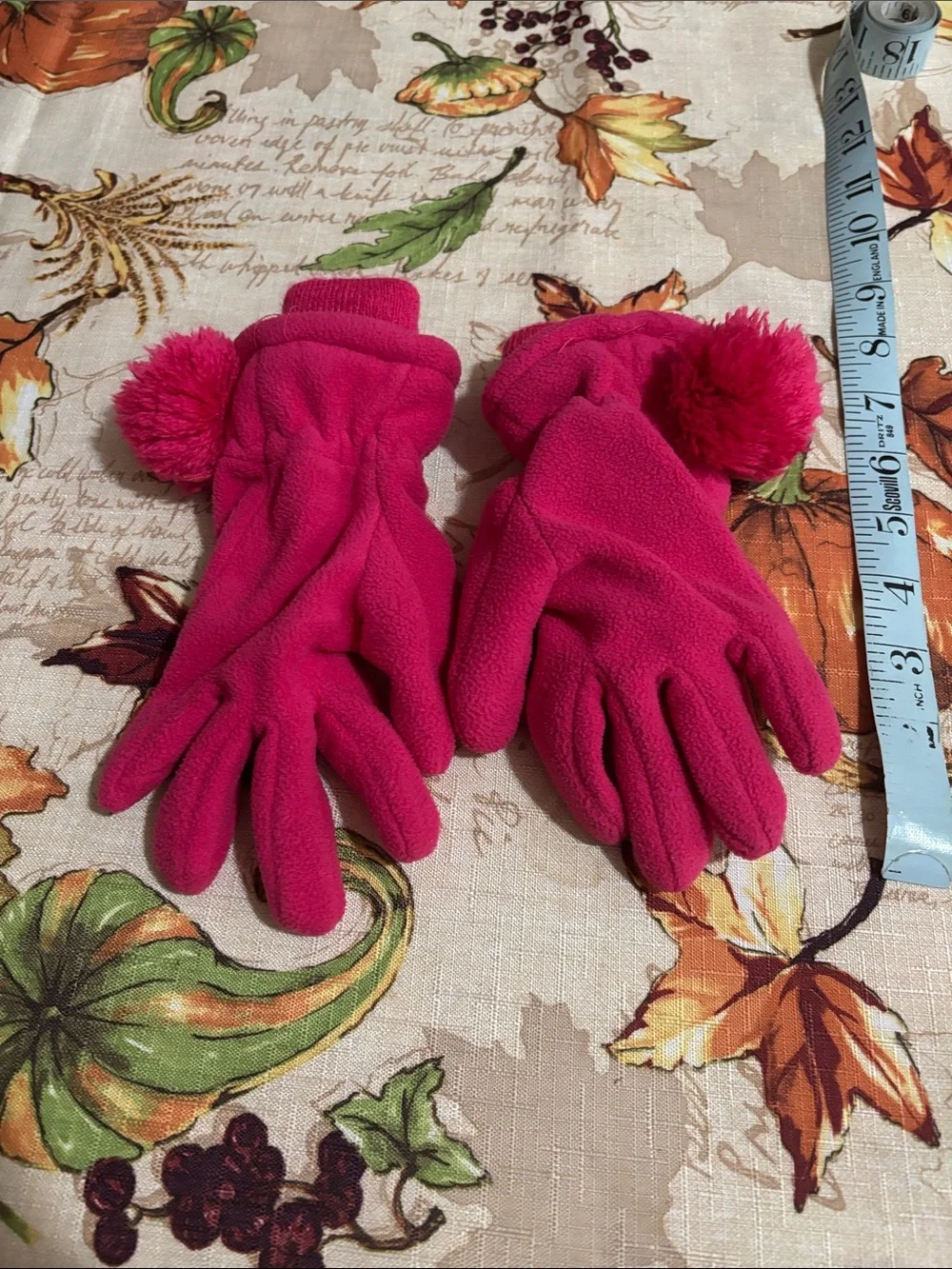 Bright Pink Fleece Pom Pom Gloves
